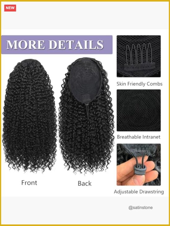 16 Inch Curly Drawstring Ponytail Extension Synthetic Hairpiece Afro Puff main image 6